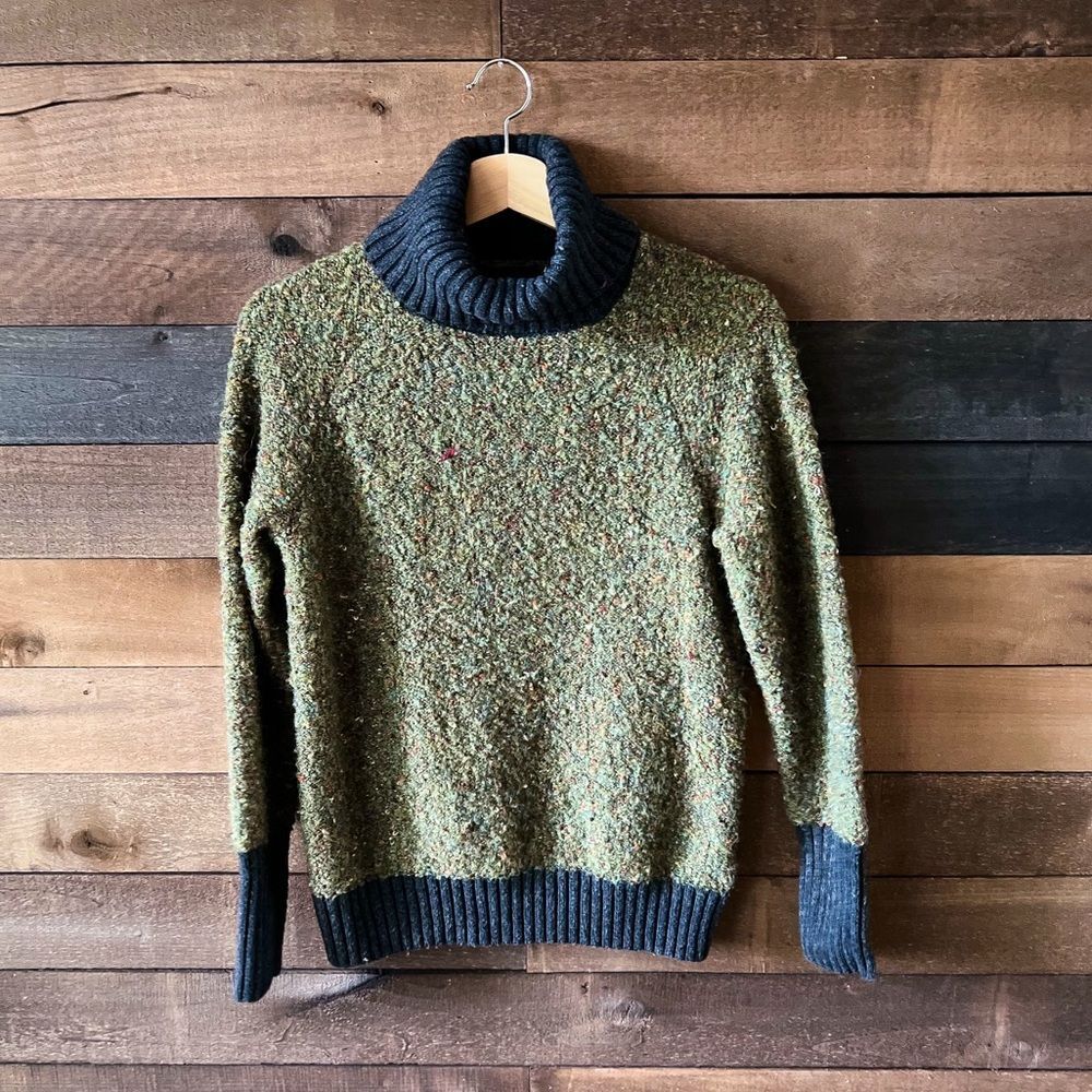Cynthia Rowley Women's Green Speckled Wool Blend Knit Turtleneck Sweater